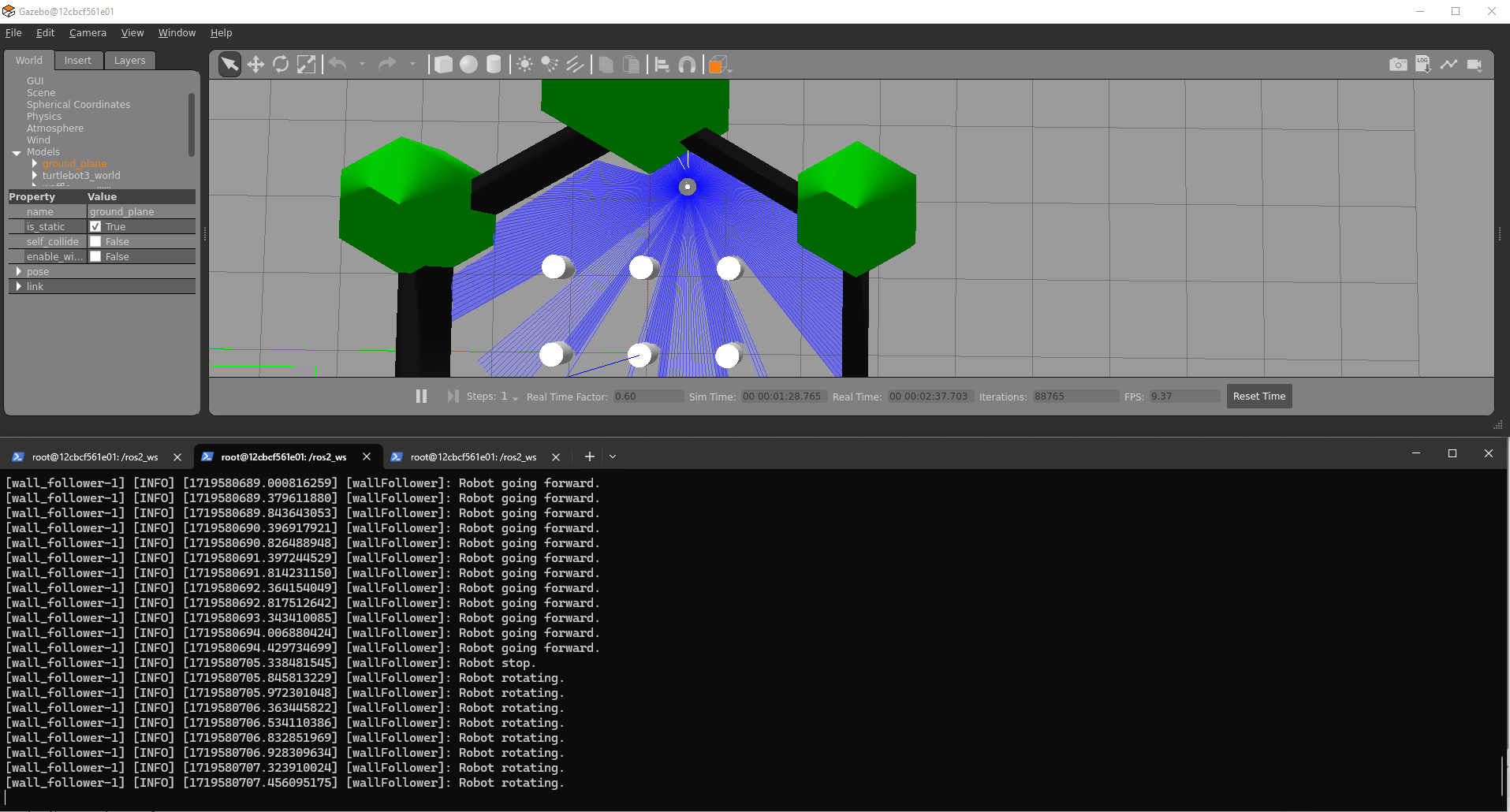 Robot stopping and rotating.