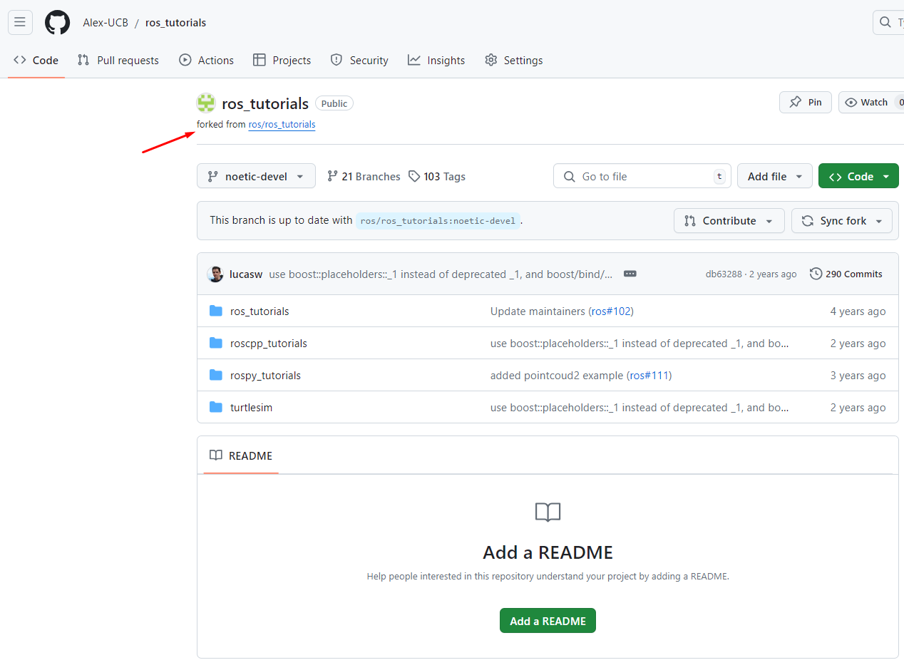 Home page of a forked repo.
