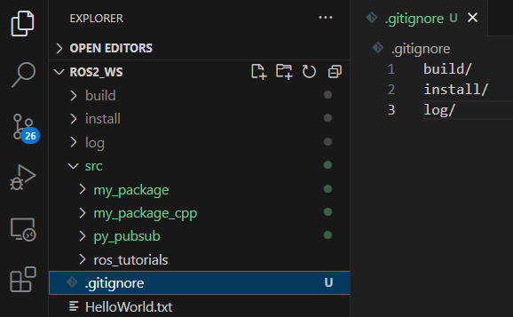 The git ignore file and its content.