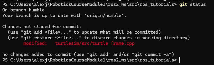 Git status in branch humble of the submodule.