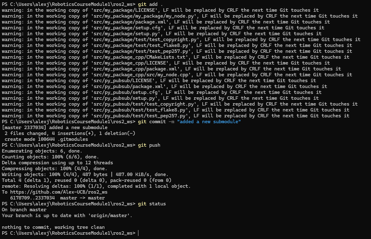Pushing of all chagnes to the remote repository of the workspace.