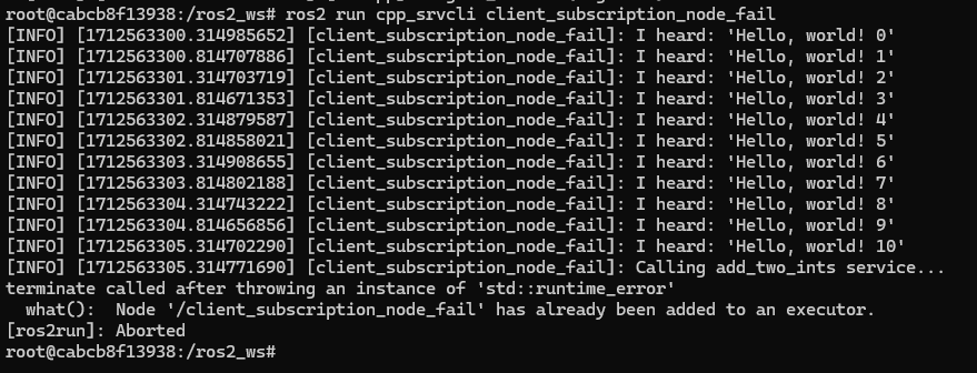 The unexpected behavior when using spin_until_future_complete() and spin() in the same program.