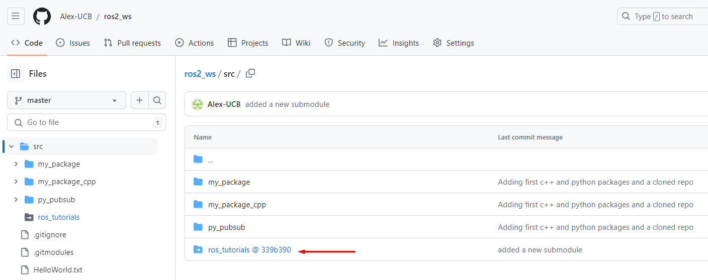 Submodule shown in the remote repository.